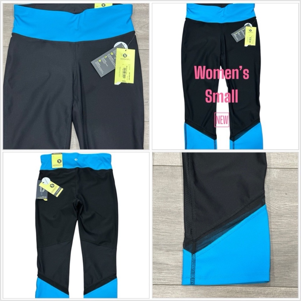 Women's XERSION Small Capri Pants Leggings Black Blue Pull On Stretch Active NWT